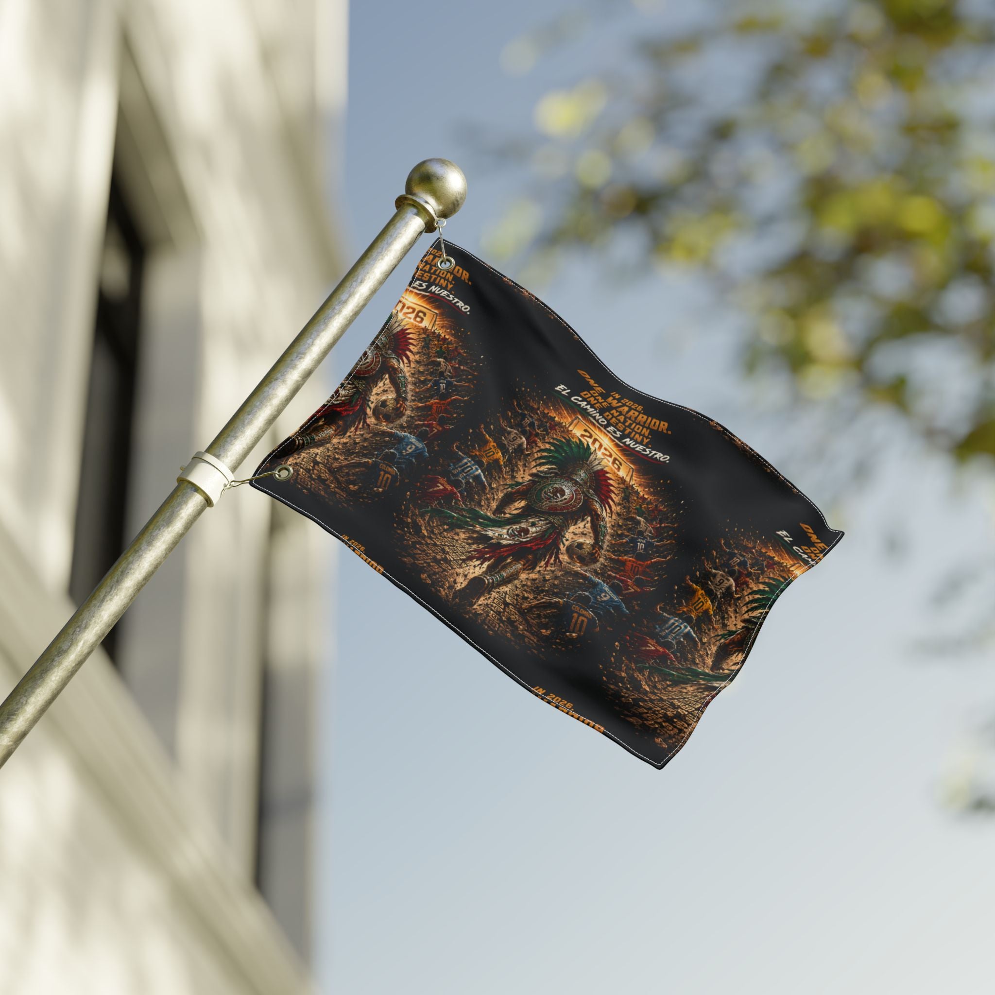 Aztec Warrior Double-Sided Decorative Flag — 'One Warrior, One Nation' 2026 Tribal Art